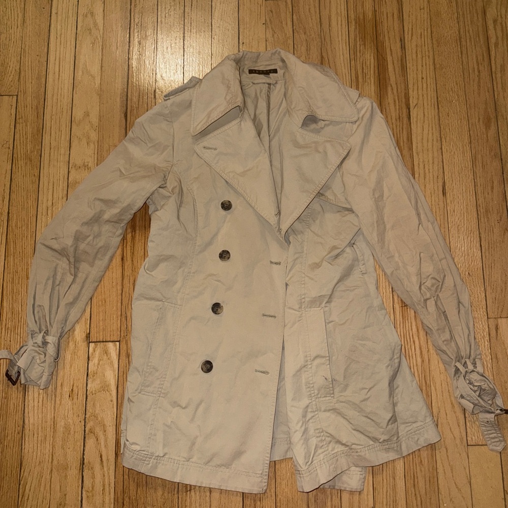 Theory Light Tan Double-Breasted Trench Coat